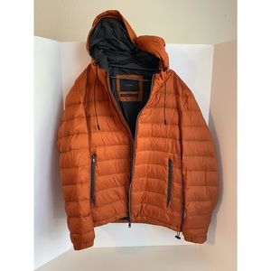 ZARA MEN’S MEDIUM DARK ORANGE REAL DOWN HOODED PUFFER ZIP UP JACKET